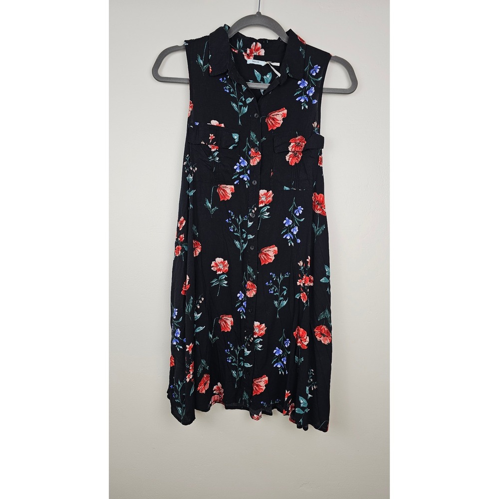 Kimchi Blue Dress Women S Black Floral Button Down Shirt Dress Rayon 90s